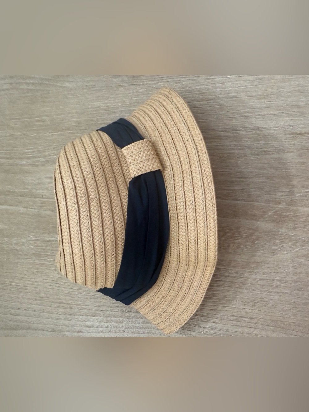 Classic Pinched Crown Straw Sun Hat with Draped Navy Band